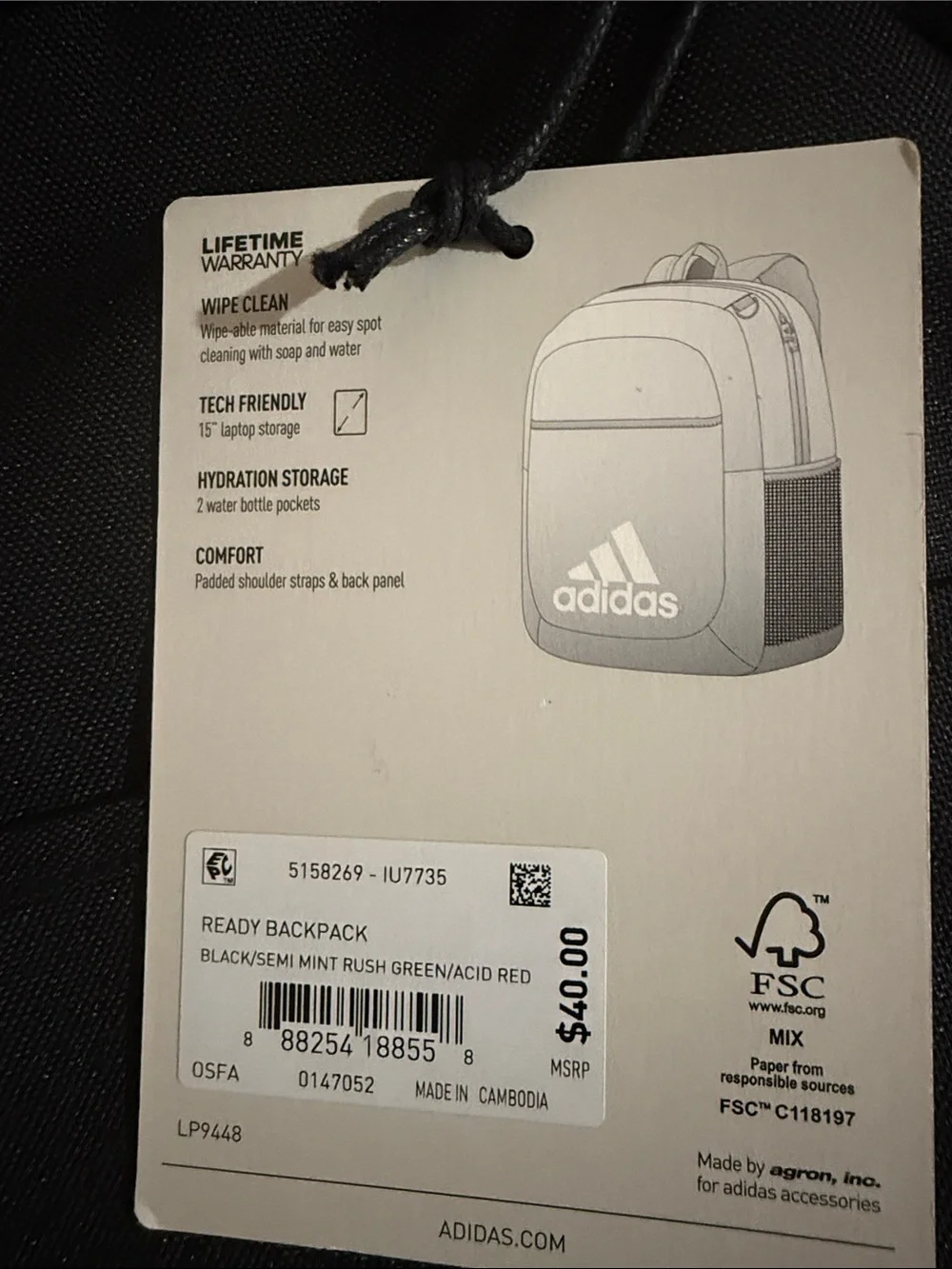 adidas Black Backpack with Rainbow Logo and Teal Accents